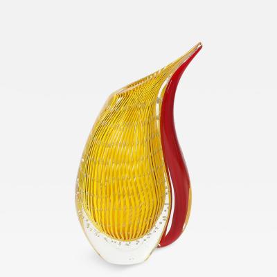  Rosenthal Netter Mid Century Modernist Hand Blown Teardrop Form Glass Vase in Yellow and Scarlet