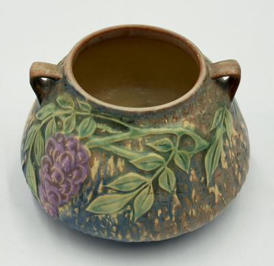  Roseville Pottery Roseville Wisteria Blue Matte Art Pottery Two Handled Vase 1930s