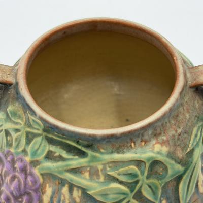  Roseville Pottery Roseville Wisteria Blue Matte Art Pottery Two Handled Vase 1930s