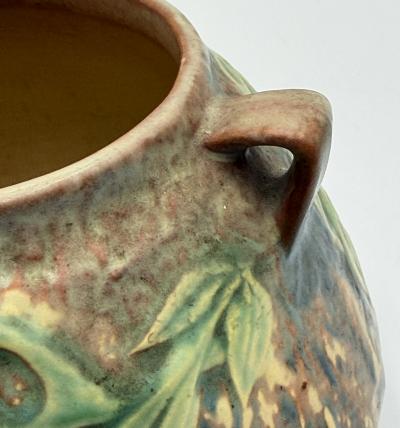  Roseville Pottery Roseville Wisteria Blue Matte Art Pottery Two Handled Vase 1930s