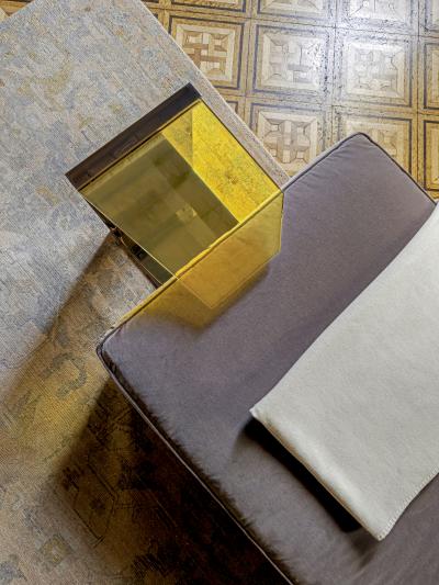  Rottet Collection FLOAT C TABLE with Sophie Mallebranche Woven Metal Glass Top