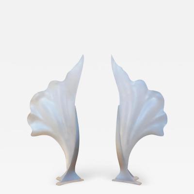  Rougier Postmodern Pair Large Pearlescent Acrylic Shell Form Lamps Attributed to Rougier