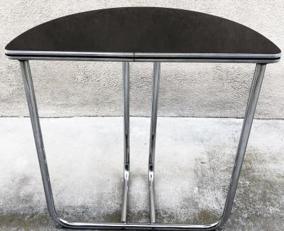  Royal Chrome ART DECO TUBULAR CHROME WITH BLACK BAKELITE TOP DEMILUNE TABLE CONSOLE