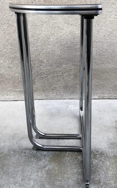  Royal Chrome ART DECO TUBULAR CHROME WITH BLACK BAKELITE TOP DEMILUNE TABLE CONSOLE