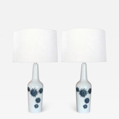  Royal Copenhagen A Pair of Danish Royal Copenhagen for Fog M rup Blue White Porcelain Lamps