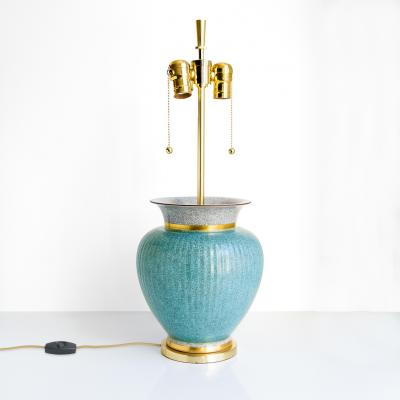  Royal Copenhagen A ROYAL COPENHAGEN CRACKLE GLAZED CERAMIC LAMP WITH DOUBLE SOCKET CLUSTER