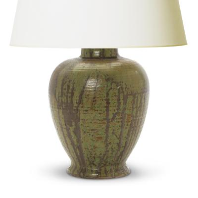  Royal Copenhagen Arts and Crafts Table Lamp in Flowing Green Glazes by Carl Halier