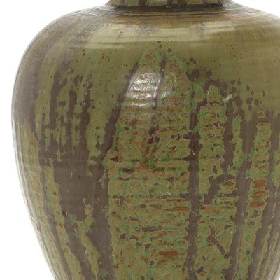  Royal Copenhagen Arts and Crafts Table Lamp in Flowing Green Glazes by Carl Halier