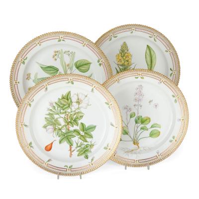  Royal Copenhagen Four Royal Copenhagen Flora Danica Porcelain Serving Plates