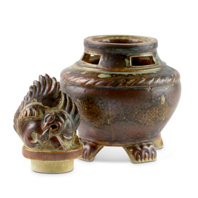  Royal Copenhagen Incense Burner with Phoenix Finial and Sung Glaze by Jais Nielsen