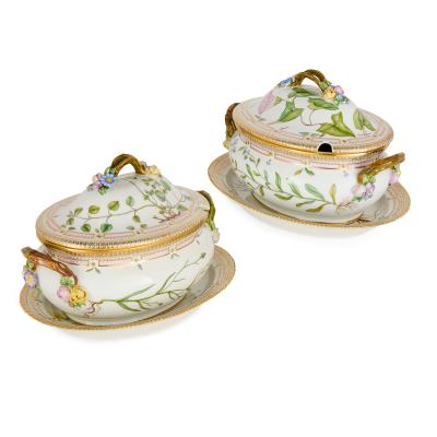  Royal Copenhagen Pair of Royal Copenhagen Flora Danica Porcelain Covered Tureens