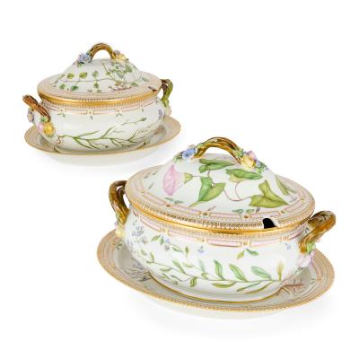  Royal Copenhagen Pair of Royal Copenhagen Flora Danica Porcelain Covered Tureens
