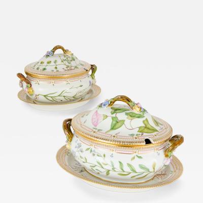  Royal Copenhagen Pair of Royal Copenhagen Flora Danica Porcelain Covered Tureens