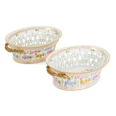  Royal Copenhagen Pair of Royal Copenhagen Flora Danica Porcelain Fruit Baskets