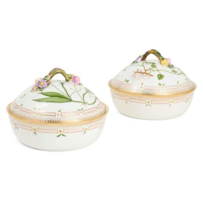  Royal Copenhagen Pair of Royal Copenhagen Flora Danica Porcelain Lidded Tureens