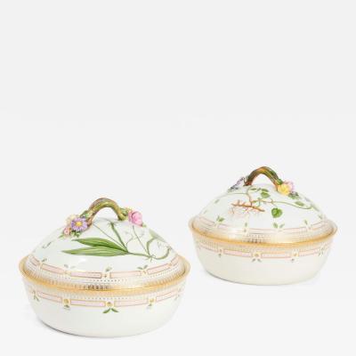  Royal Copenhagen Pair of Royal Copenhagen Flora Danica Porcelain Lidded Tureens