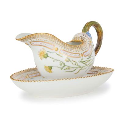  Royal Copenhagen Pair of Royal Copenhagen Flora Danica Porcelain Sauce Boats and Stands