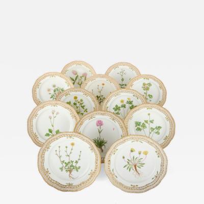  Royal Copenhagen Set of Twelve Royal Copenhagen Flora Danica Dessert Plates