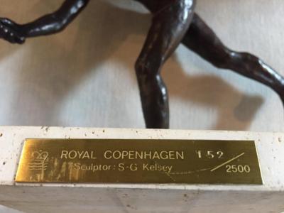  Royal Copenhagen Sterrit Gittings Kelsey Bronze Tennis Player on Marble Base Royal Copenhagen
