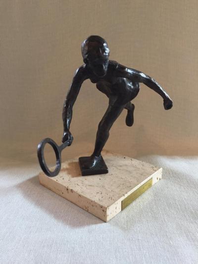  Royal Copenhagen Sterrit Gittings Kelsey Bronze Tennis Player on Marble Base Royal Copenhagen