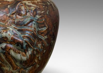  Royal Copenhagen Table Lamp with Figural Relief in Sung Glaze by Jais Nielsen