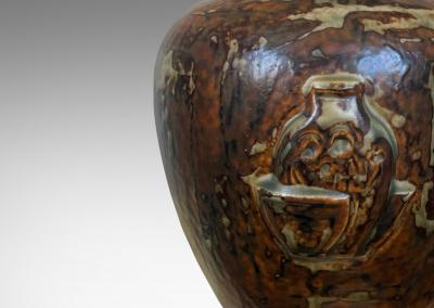  Royal Copenhagen Table Lamp with Figural Relief in Sung Glaze by Jais Nielsen