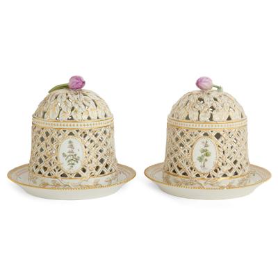  Royal Copenhagen Two Danish porcelain Flora Danica ice cream domes by Royal Copenhagen
