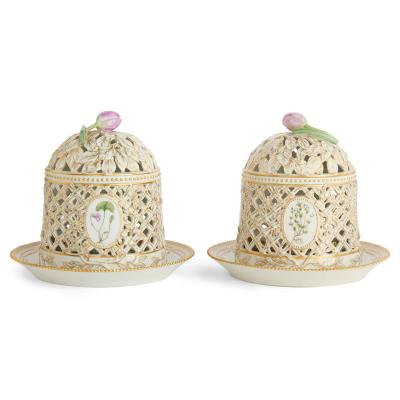  Royal Copenhagen Two Danish porcelain Flora Danica ice cream domes by Royal Copenhagen