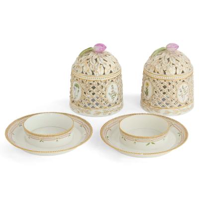  Royal Copenhagen Two Danish porcelain Flora Danica ice cream domes by Royal Copenhagen