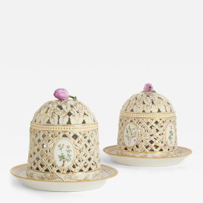  Royal Copenhagen Two Danish porcelain Flora Danica ice cream domes by Royal Copenhagen