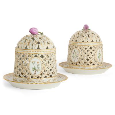  Royal Copenhagen Two Danish porcelain Flora Danica ice cream domes by Royal Copenhagen