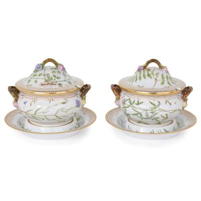  Royal Copenhagen Two Flora Danica Danish porcelain tureens with stands by Royal Copenhagen