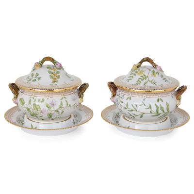  Royal Copenhagen Two Flora Danica Danish porcelain tureens with stands by Royal Copenhagen