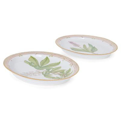  Royal Copenhagen Two large Danish Flora Danica hand painted floral oval platters by Royal Cop 