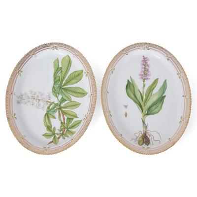  Royal Copenhagen Two large Danish Flora Danica hand painted floral oval platters by Royal Cop 