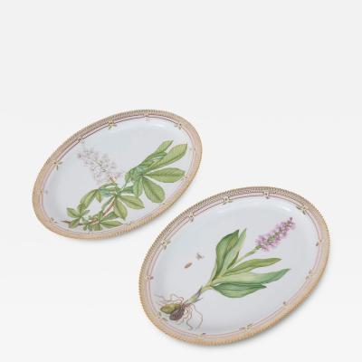  Royal Copenhagen Two large Danish Flora Danica hand painted floral oval platters by Royal Cop 