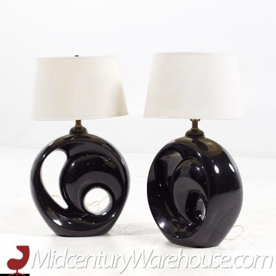  Royal Haeger Royal Haeger Style Postmodern Black Swirl Pottery Lamps