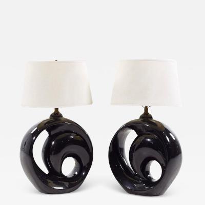  Royal Haeger Royal Haeger Style Postmodern Black Swirl Pottery Lamps