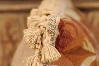  Royal Manufacture of Aubusson 19th Century French Aubusson Woven Tapestry Pillow with Floral D cor and Tassels
