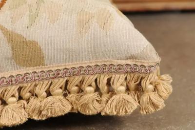  Royal Manufacture of Aubusson 19th Century French Aubusson Woven Tapestry Pillow with Floral D cor and Tassels