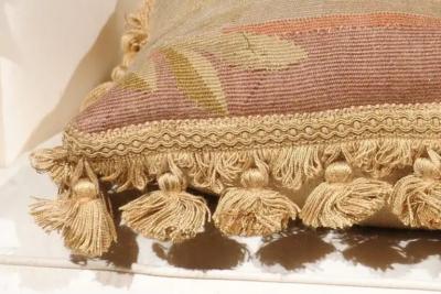  Royal Manufacture of Aubusson French 19th Century Aubusson Tapestry Pillow with Rose and Tassels