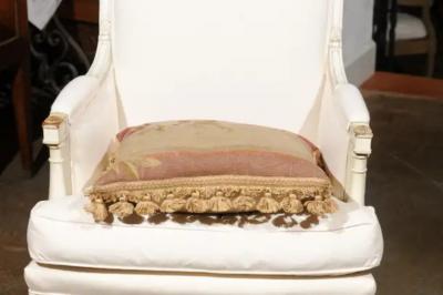  Royal Manufacture of Aubusson French 19th Century Aubusson Tapestry Pillow with Rose and Tassels