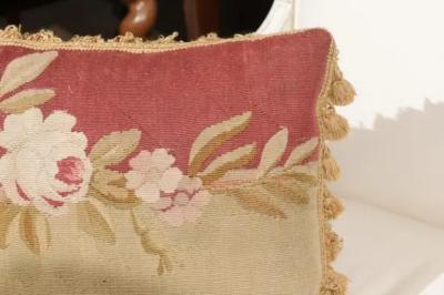  Royal Manufacture of Aubusson French 19th Century Aubusson Tapestry Pillow with Rose and Tassels