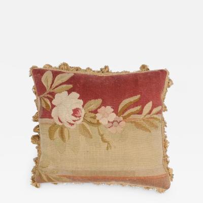  Royal Manufacture of Aubusson French 19th Century Aubusson Tapestry Pillow with Rose and Tassels