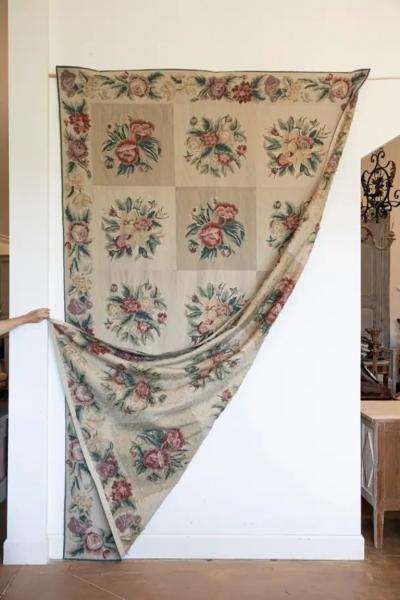  Royal Manufacture of Aubusson French 19th Century Aubusson Wall Tapestry with Pink and Cream Floral D cor