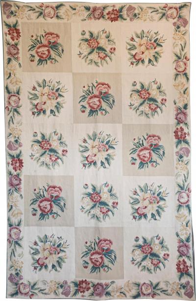  Royal Manufacture of Aubusson French 19th Century Aubusson Wall Tapestry with Pink and Cream Floral D cor