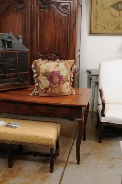 Royal Manufacture of Aubusson French 19th Century Aubusson Woven Tapestry Pillow with Roses D cor and Tassels
