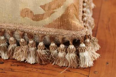  Royal Manufacture of Aubusson French 19th Century Aubusson Woven Tapestry Pillow with Roses D cor and Tassels