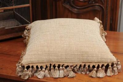  Royal Manufacture of Aubusson French 19th Century Aubusson Woven Tapestry Pillow with Roses D cor and Tassels