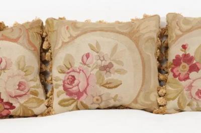  Royal Manufacture of Aubusson French 19th Century Aubusson Woven Tapestry Pillow with Roses and Tassels